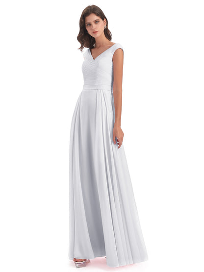 Saoirse Floor Length V-neck Chiffon Bridesmaid Dresses