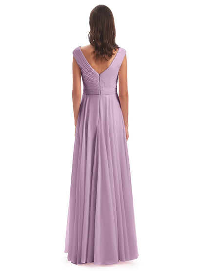 Saoirse Floor Length V-neck Chiffon Bridesmaid Dresses