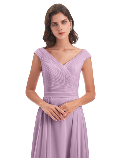 Saoirse Floor Length V-neck Chiffon Bridesmaid Dresses
