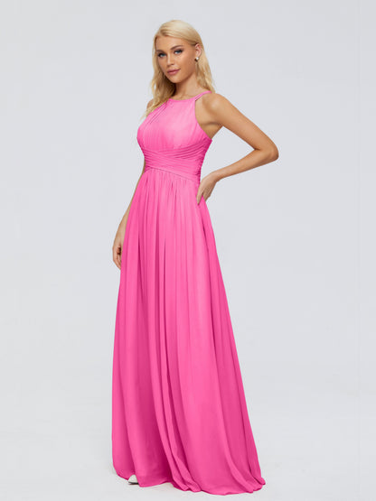 Sara Halter Ruched Long Chiffon Bridesmaid Dresses