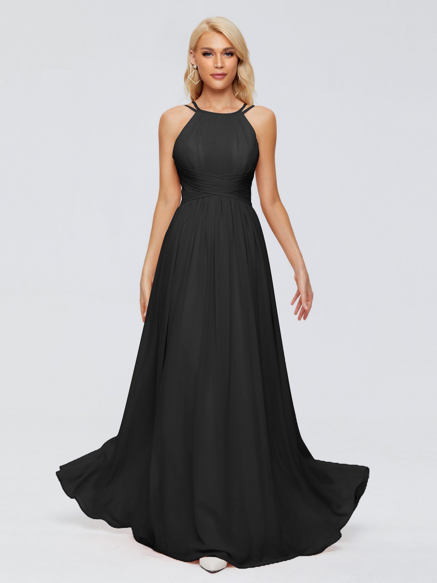 Sara Halter Ruched Long Chiffon Bridesmaid Dresses