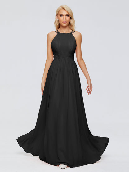Sara Halter Ruched Long Chiffon Bridesmaid Dresses