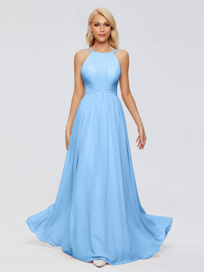 Sara Halter Ruched Long Chiffon Bridesmaid Dresses