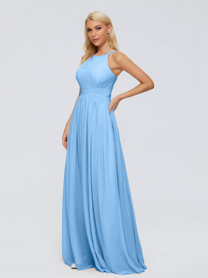 Sara Halter Ruched Long Chiffon Bridesmaid Dresses