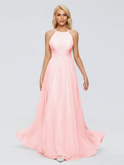 Sara Halter Ruched Long Chiffon Bridesmaid Dresses