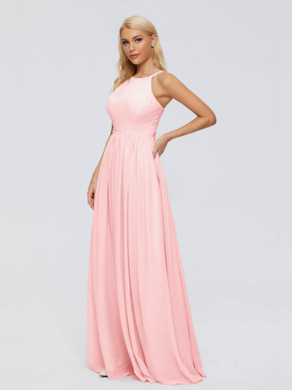 Sara Halter Ruched Long Chiffon Bridesmaid Dresses