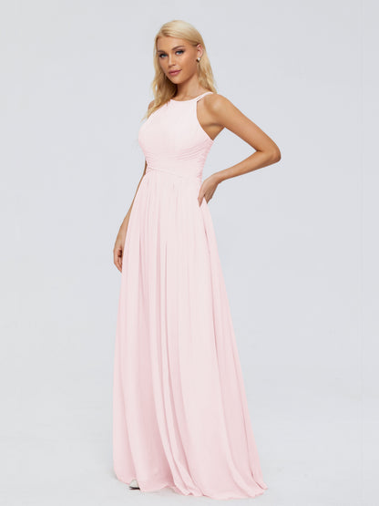 Sara Halter Ruched Long Chiffon Bridesmaid Dresses