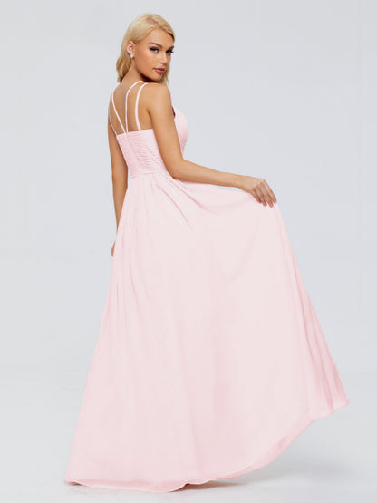 Sara Halter Ruched Long Chiffon Bridesmaid Dresses