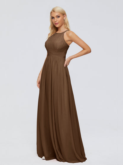 Sara Halter Ruched Long Chiffon Bridesmaid Dresses