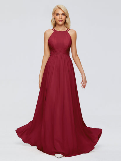 Sara Halter Ruched Long Chiffon Bridesmaid Dresses