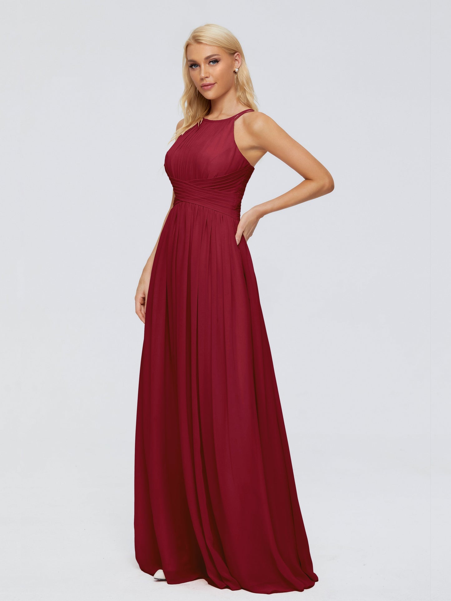 Sara Halter Ruched Long Chiffon Bridesmaid Dresses