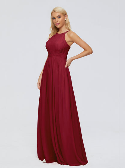 Sara Halter Ruched Long Chiffon Bridesmaid Dresses