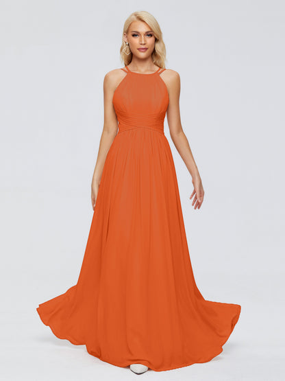 Sara Halter Ruched Long Chiffon Bridesmaid Dresses