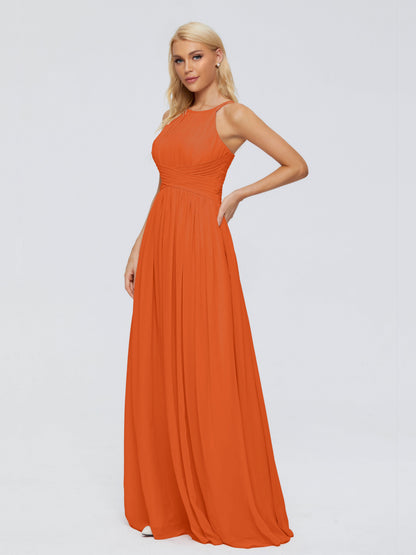 Sara Halter Ruched Long Chiffon Bridesmaid Dresses