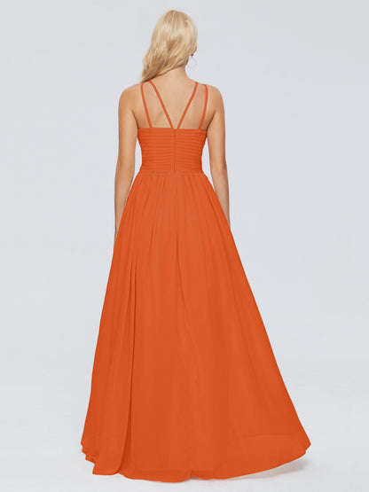 Sara Halter Ruched Long Chiffon Bridesmaid Dresses