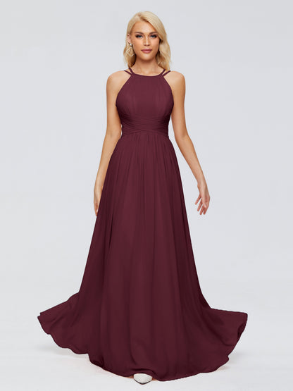 Sara Halter Ruched Long Chiffon Bridesmaid Dresses