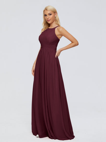 Sara Halter Ruched Long Chiffon Bridesmaid Dresses
