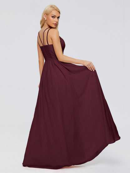 Sara Halter Ruched Long Chiffon Bridesmaid Dresses