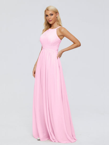 Sara Halter Ruched Long Chiffon Bridesmaid Dresses