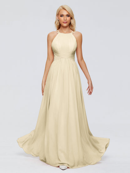 Sara Halter Ruched Long Chiffon Bridesmaid Dresses