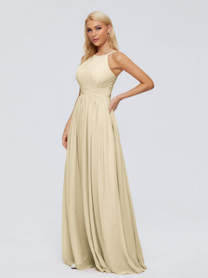 Sara Halter Ruched Long Chiffon Bridesmaid Dresses
