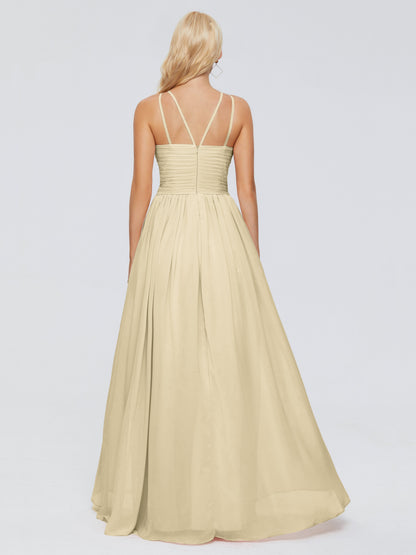 Sara Halter Ruched Long Chiffon Bridesmaid Dresses