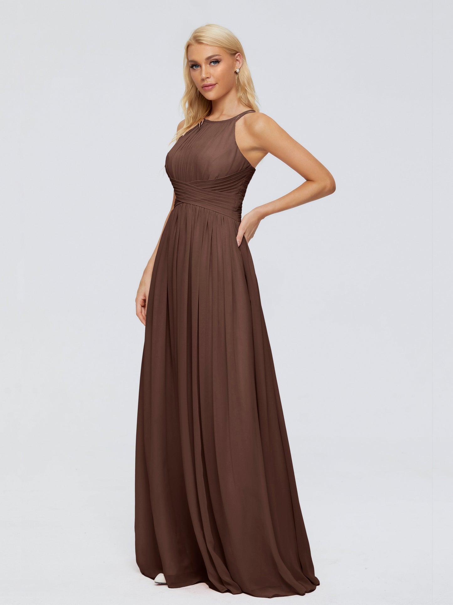 Sara Halter Ruched Long Chiffon Bridesmaid Dresses