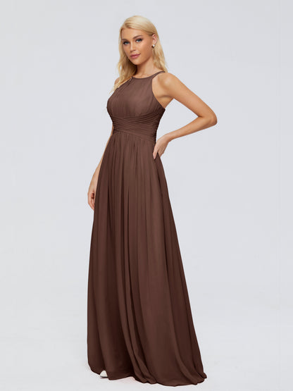 Sara Halter Ruched Long Chiffon Bridesmaid Dresses