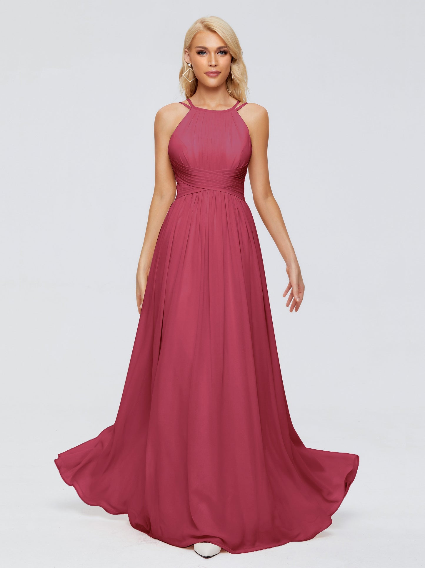 Sara Halter Ruched Long Chiffon Bridesmaid Dresses