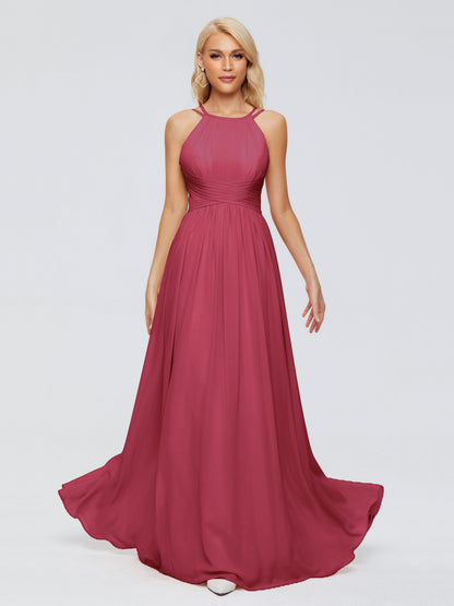 Sara Halter Ruched Long Chiffon Bridesmaid Dresses