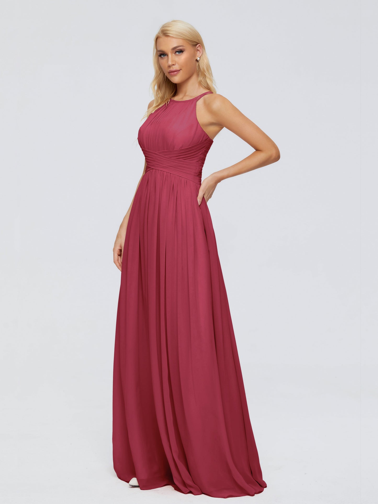 Sara Halter Ruched Long Chiffon Bridesmaid Dresses