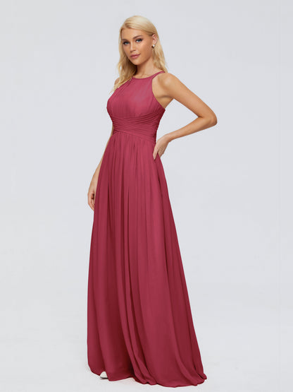 Sara Halter Ruched Long Chiffon Bridesmaid Dresses