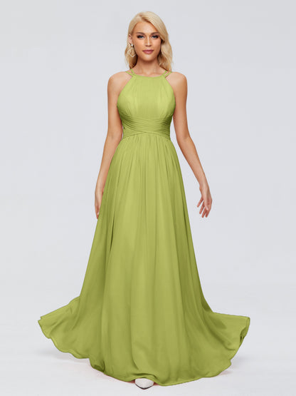 Sara Halter Ruched Long Chiffon Bridesmaid Dresses