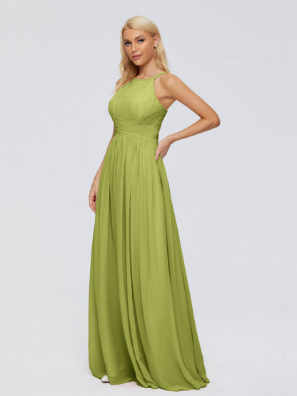Sara Halter Ruched Long Chiffon Bridesmaid Dresses