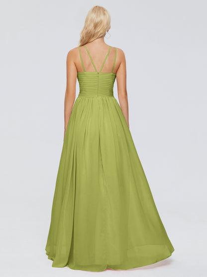 Sara Halter Ruched Long Chiffon Bridesmaid Dresses