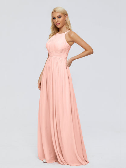 Sara Halter Ruched Long Chiffon Bridesmaid Dresses