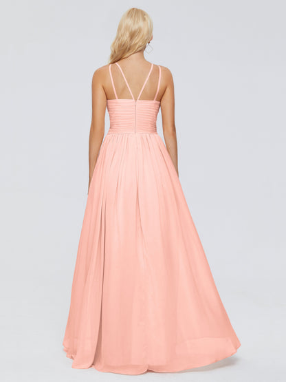 Sara Halter Ruched Long Chiffon Bridesmaid Dresses