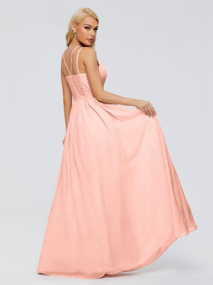 Sara Halter Ruched Long Chiffon Bridesmaid Dresses