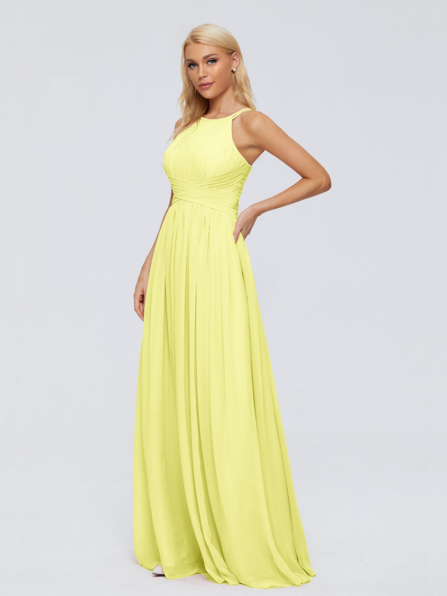 Sara Halter Ruched Long Chiffon Bridesmaid Dresses