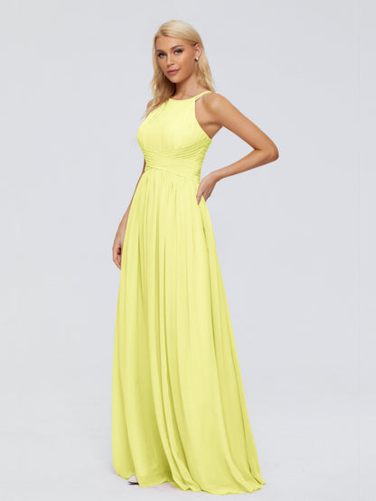 Sara Halter Ruched Long Chiffon Bridesmaid Dresses
