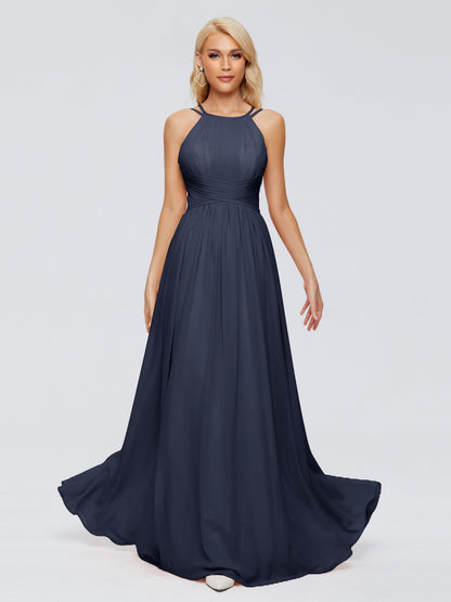 Sara Halter Ruched Long Chiffon Bridesmaid Dresses
