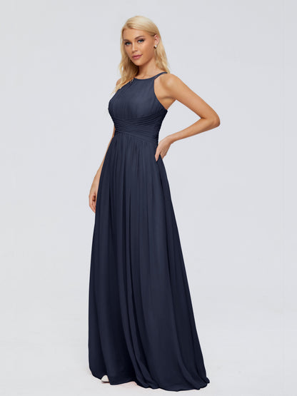 Sara Halter Ruched Long Chiffon Bridesmaid Dresses