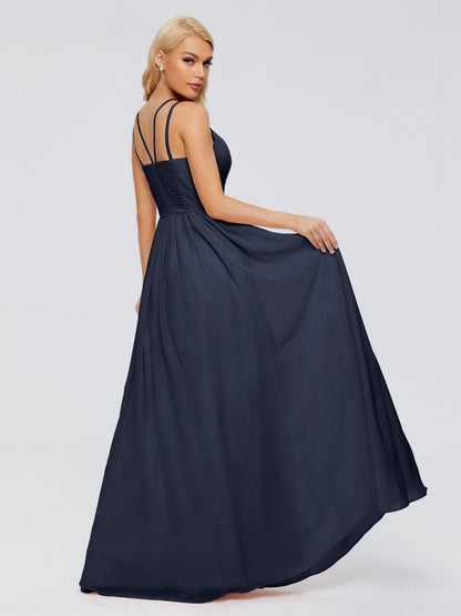 Sara Halter Ruched Long Chiffon Bridesmaid Dresses