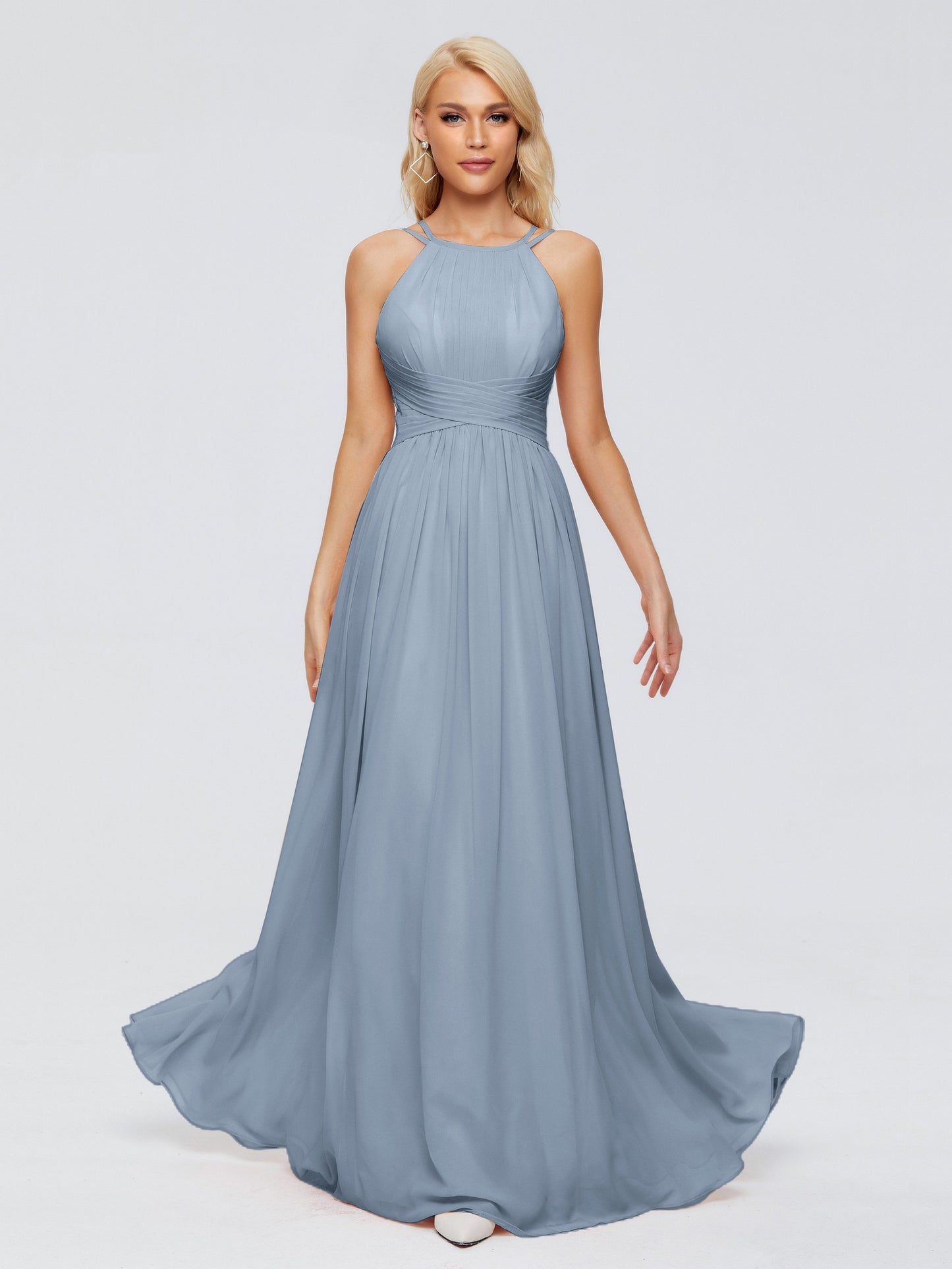 Sara Halter Ruched Long Chiffon Bridesmaid Dresses