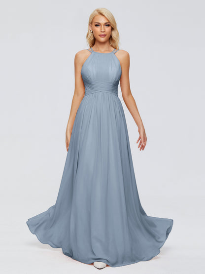 Sara Halter Ruched Long Chiffon Bridesmaid Dresses