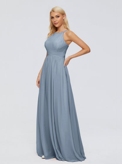 Sara Halter Ruched Long Chiffon Bridesmaid Dresses