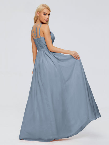 Sara Halter Ruched Long Chiffon Bridesmaid Dresses