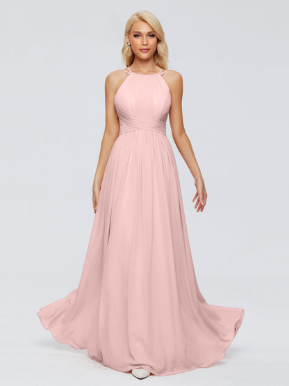 Sara Halter Ruched Long Chiffon Bridesmaid Dresses