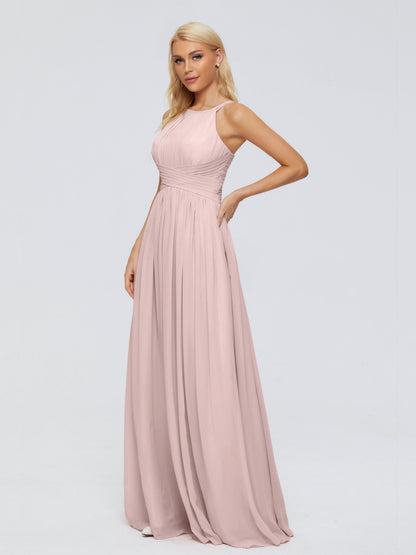 Sara Halter Ruched Long Chiffon Bridesmaid Dresses