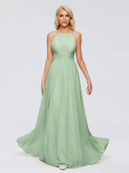 Sara Halter Ruched Long Chiffon Bridesmaid Dresses